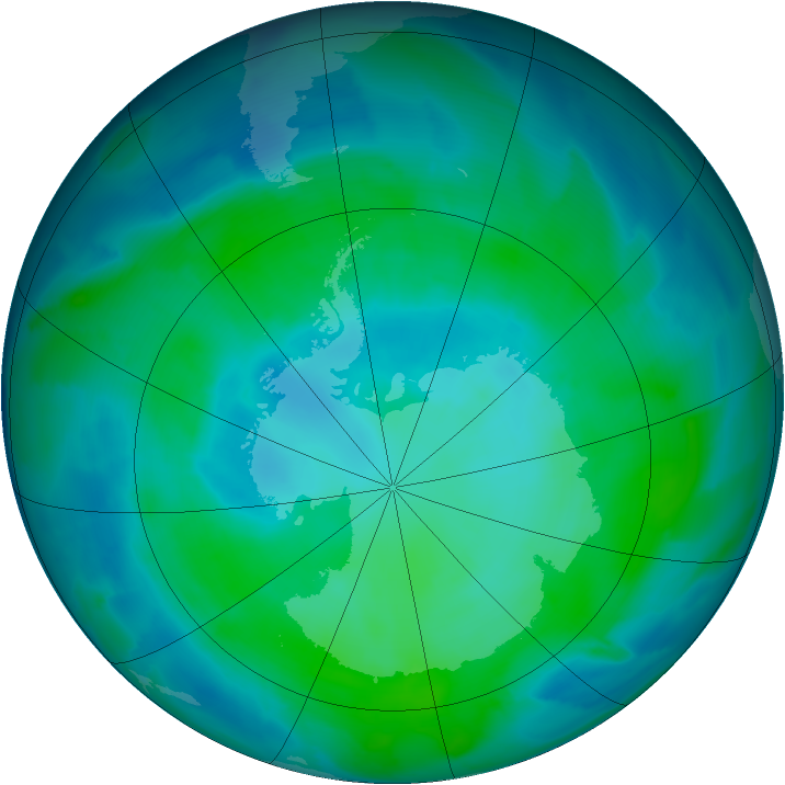 Antarctic ozone map for 06 February 2013